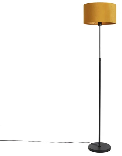 Candeeiro de pé preto com abajur de veludo amarelo ocre com dourado 35 cm - Parte Country / Rústico