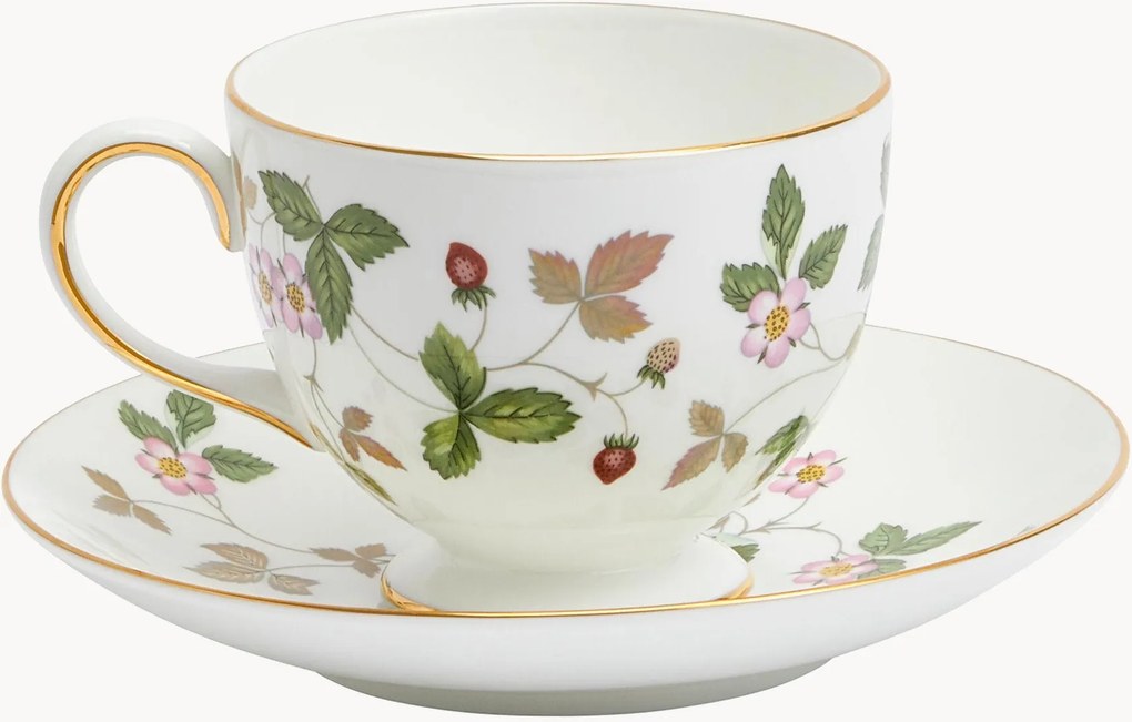 Chávena de chá e pires em Fine Bone China Wild Strawberry