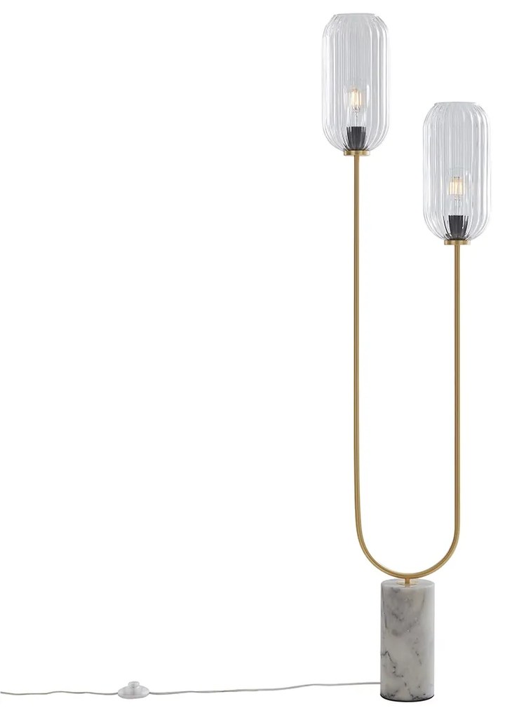 Candeeiro de pé Art Déco em latão com vidro transparente 2 luzes - Rid