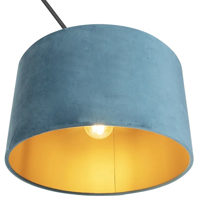 Candeeiro de suspensão preto com abajur em veludo azul com dourado 35 cm - Blitz