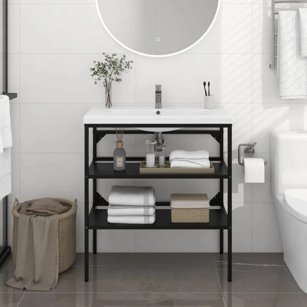 338489 vidaXL Estrutura p/ lavatório casa de banho ferro 79x38x83 cm preto