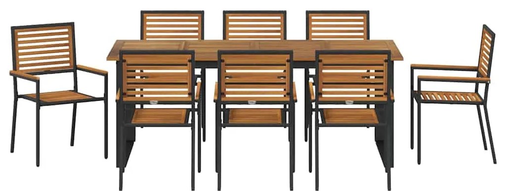 Conjunto de Jantar de Jardim 9 pcs Preto 200 x 90 x 75 cm