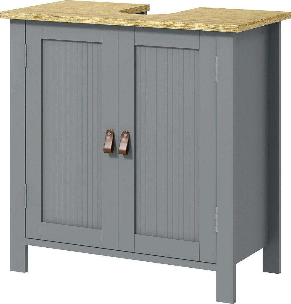 Móvel de lavatório (NÃO INCLUIDO) com 2 portas 60 x 30 x 60 cm, prateleira ajustável com 2 níveis no interior, puxadores em PU, cinzento