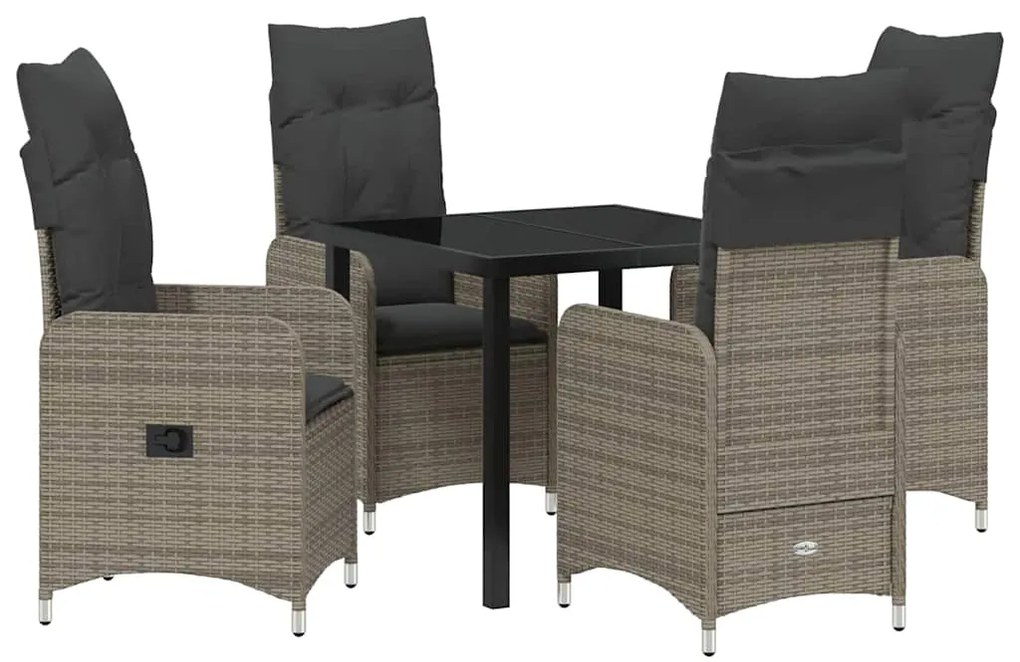 Conjunto de Jantar de Jardim 5 Peças com Almofadas Cinza Polirattan