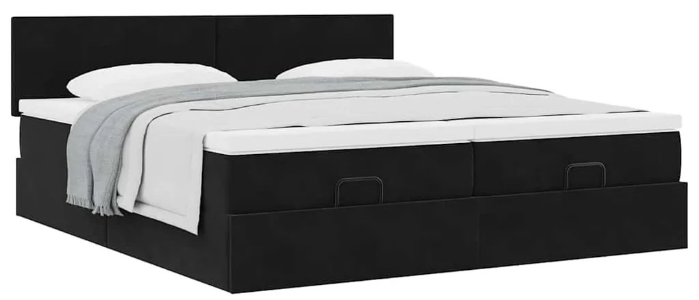 Estrutura de cama otomana com colchões 180x200cm veludo preto