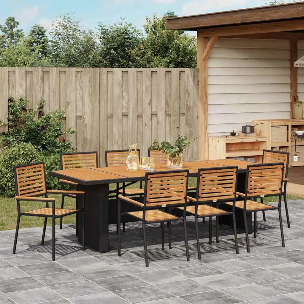 Conjunto de Jantar de Jardim vidaXL 9 Peças Preto Rattan Poliéster Acá