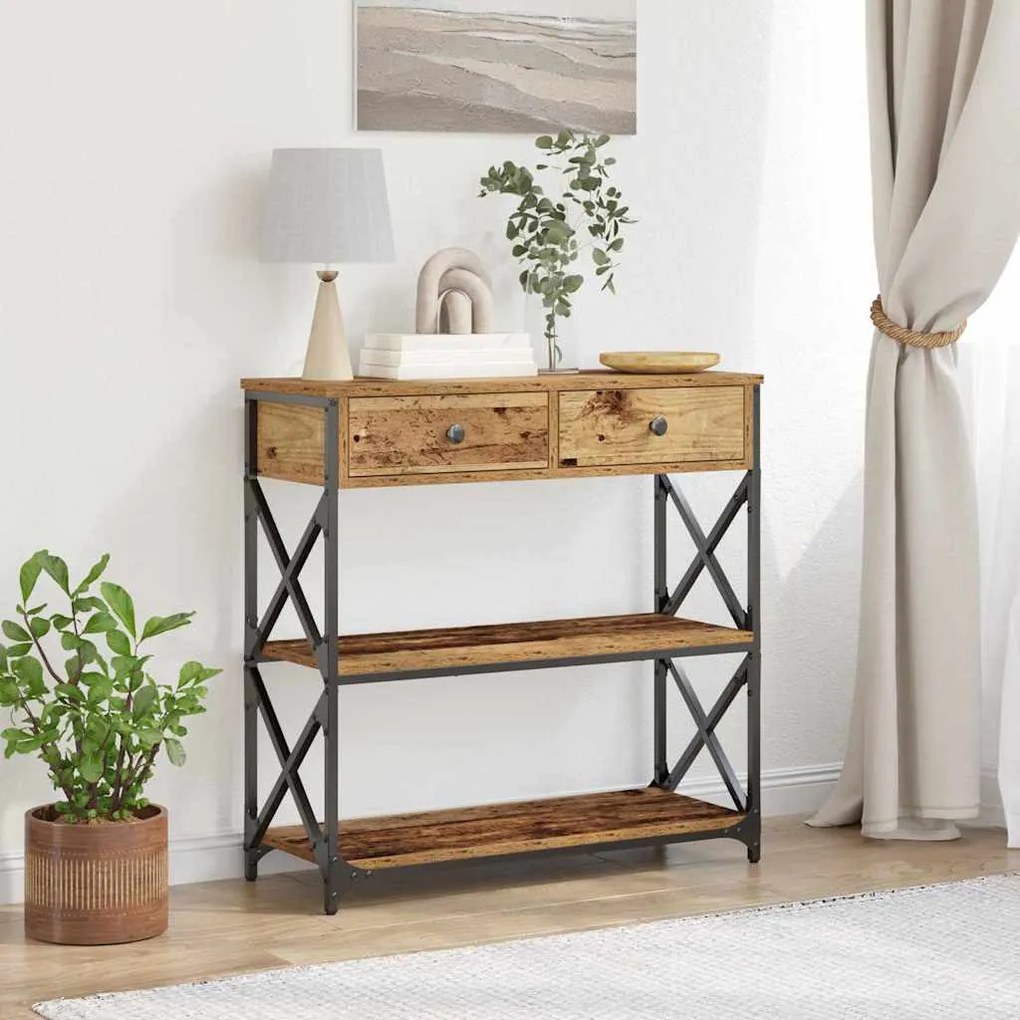 vidaXL Mesa de Console com gaveta Madeira antiga 75 x 28 x 75 cm