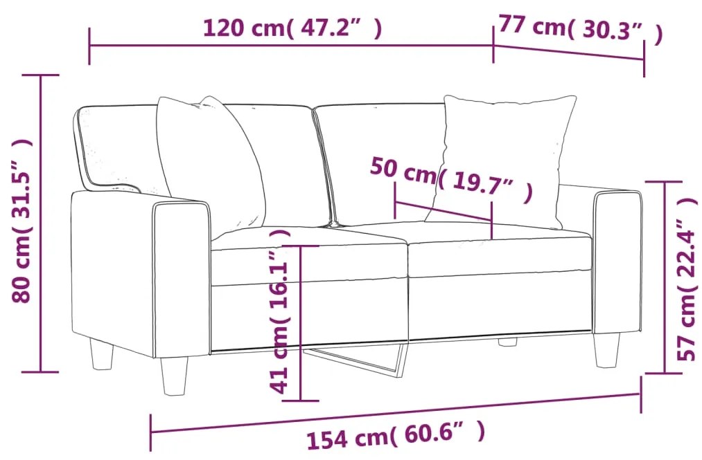 Sofá 2 lugares + almofadas 120 cm couro artificial cappuccino