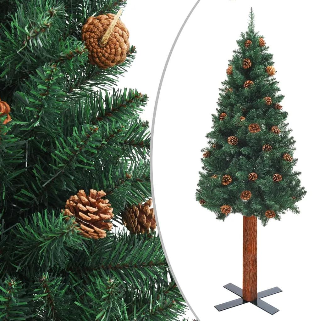 320957 vidaXL Árvore de Natal fina madeira e pinhas genuínas 150 cm PVC verde