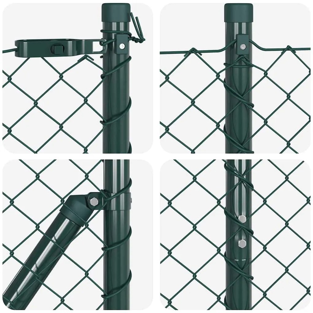 Conjunto de Postes de Cerca Verde 1.5 x 10 m Aço Galvanizado