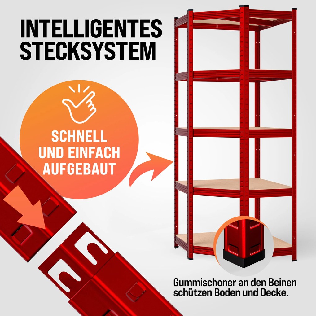 Estante de canto em aço caves, garagens, oficinas, arrecadações para cargas pesadas até 875 kg Vermelha