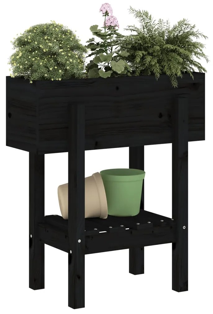 Vaso/floreira de jardim 62x30x69 cm pinho maciço preto
