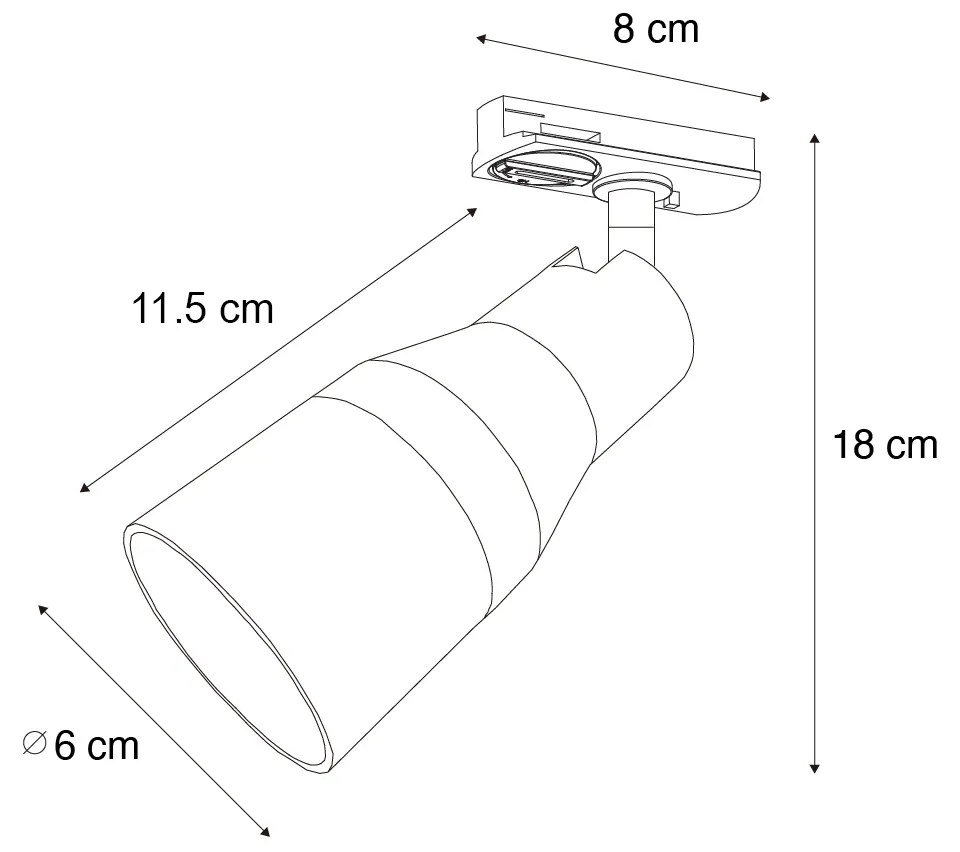 Foco moderno preto com acabamento em metal cinzento para sistema de trilhos monofásico GU10 50 mm - Iconic Kohua Moderno