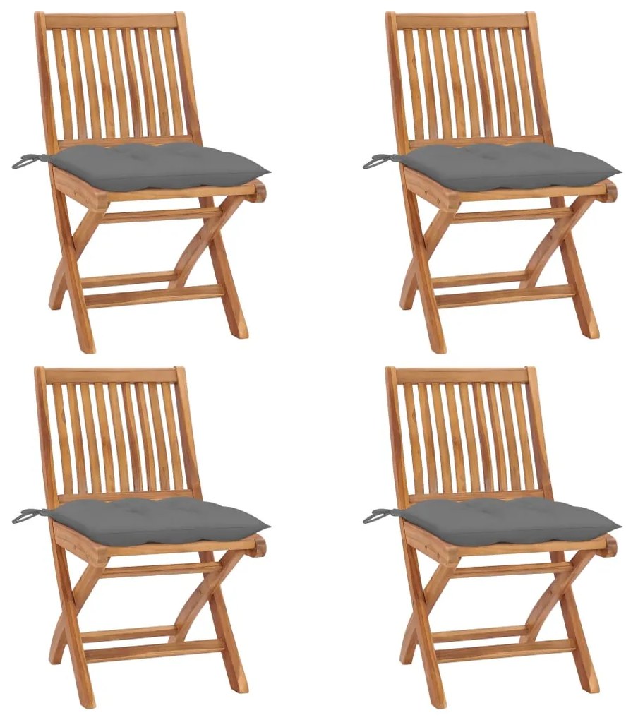 Cadeiras de jardim dobráveis c/ almofadões 4 pcs teca maciça