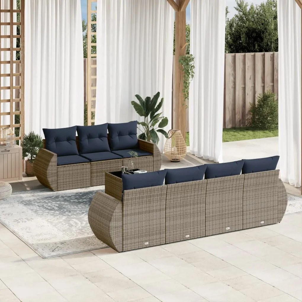 vidaXL 8 pcs conjunto sofás p/ jardim c/ almofadões vime PE cinzento