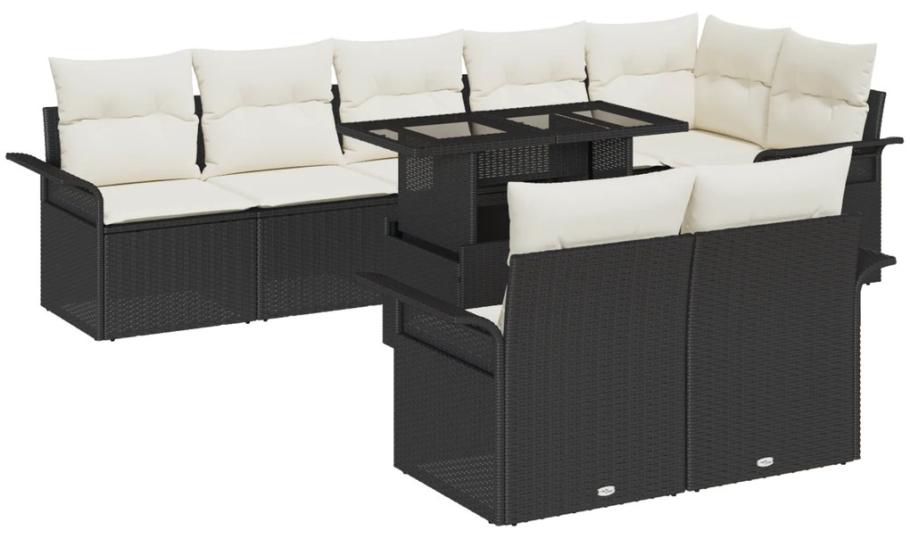 Conjunto de Sofá para Jardim vidaXL com Almofadas Preto Rattan Poliést