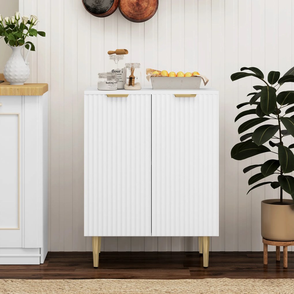 Aparador de cozinha com 2 portas, prateleira ajustável e pés metálicos elevados, 60 x 40 x 80 cm, branco