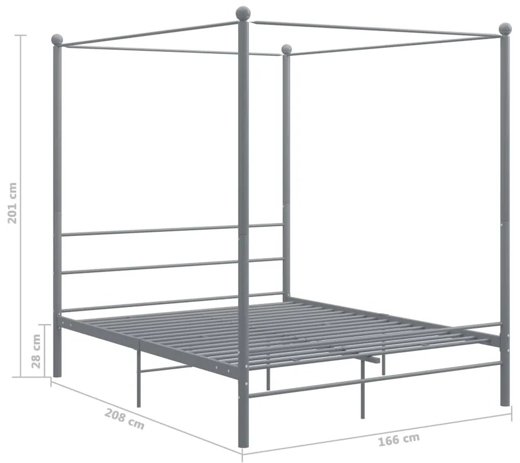 Estrutura de cama com dossel 160x200 cm metal cinzento