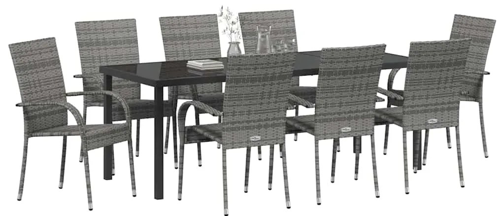 Conjunto de Jantar para Jardim 9 pcs Cinzento Rattan de PE