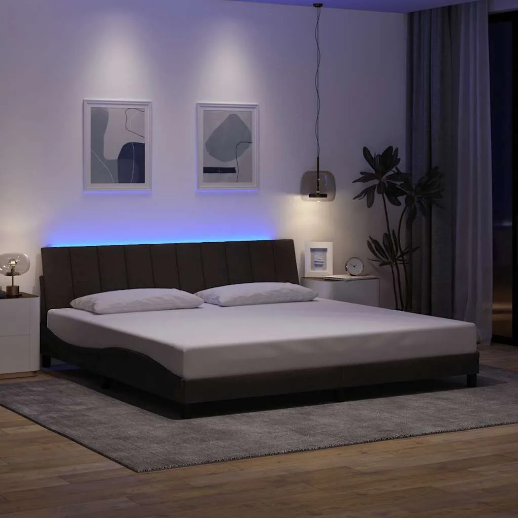 Estrutura de cama sem colchão 200x200 cm tecido castanho-escuro