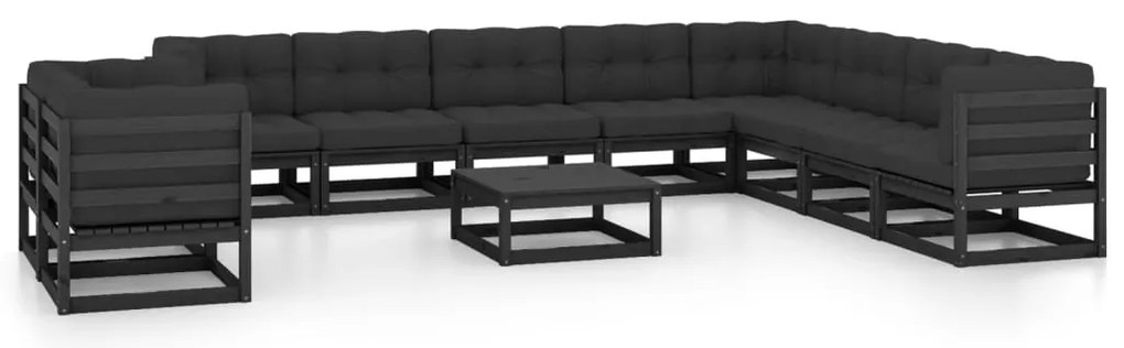 11 pcs conjunto longue jardim c/ almofadões pinho maciço preto