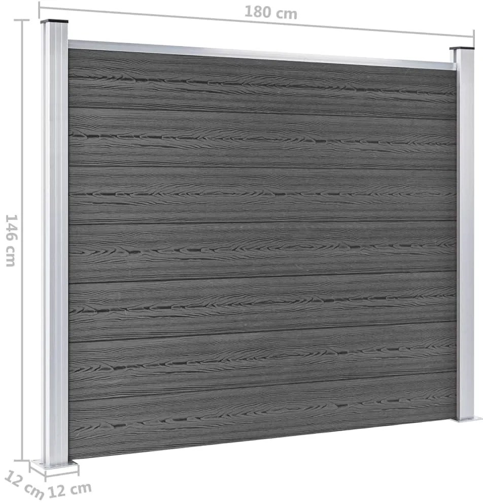 Conjunto painel de cerca 699x146 cm WPC preto