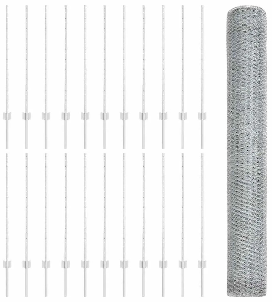 Postes de Cerca 22 pcs U-Channel 100 cm Aço Galvanizado