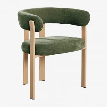 Cadeira De Jantar Com Braços Estofada E Em Ferro Jolie Castanho Madeira & Chenille Verde Sálvia - Sklum