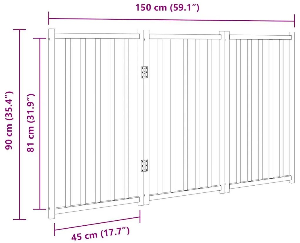 Portão p/ cães dobrável 3 painéis 150cm abeto carvalho castanho