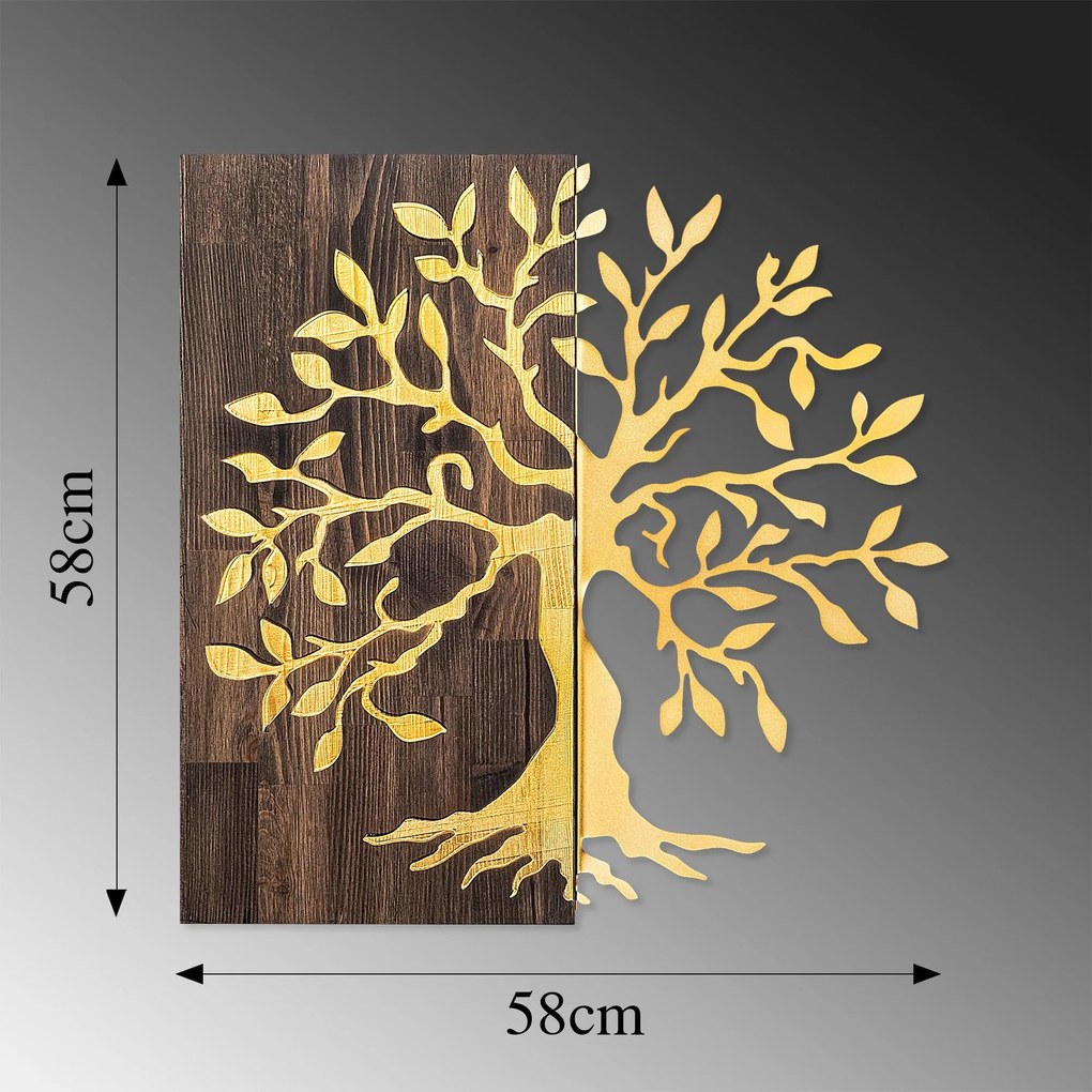 Acessório Decorativo de Parede Tree – Nogueira e Dourado – 58 x 58 cm