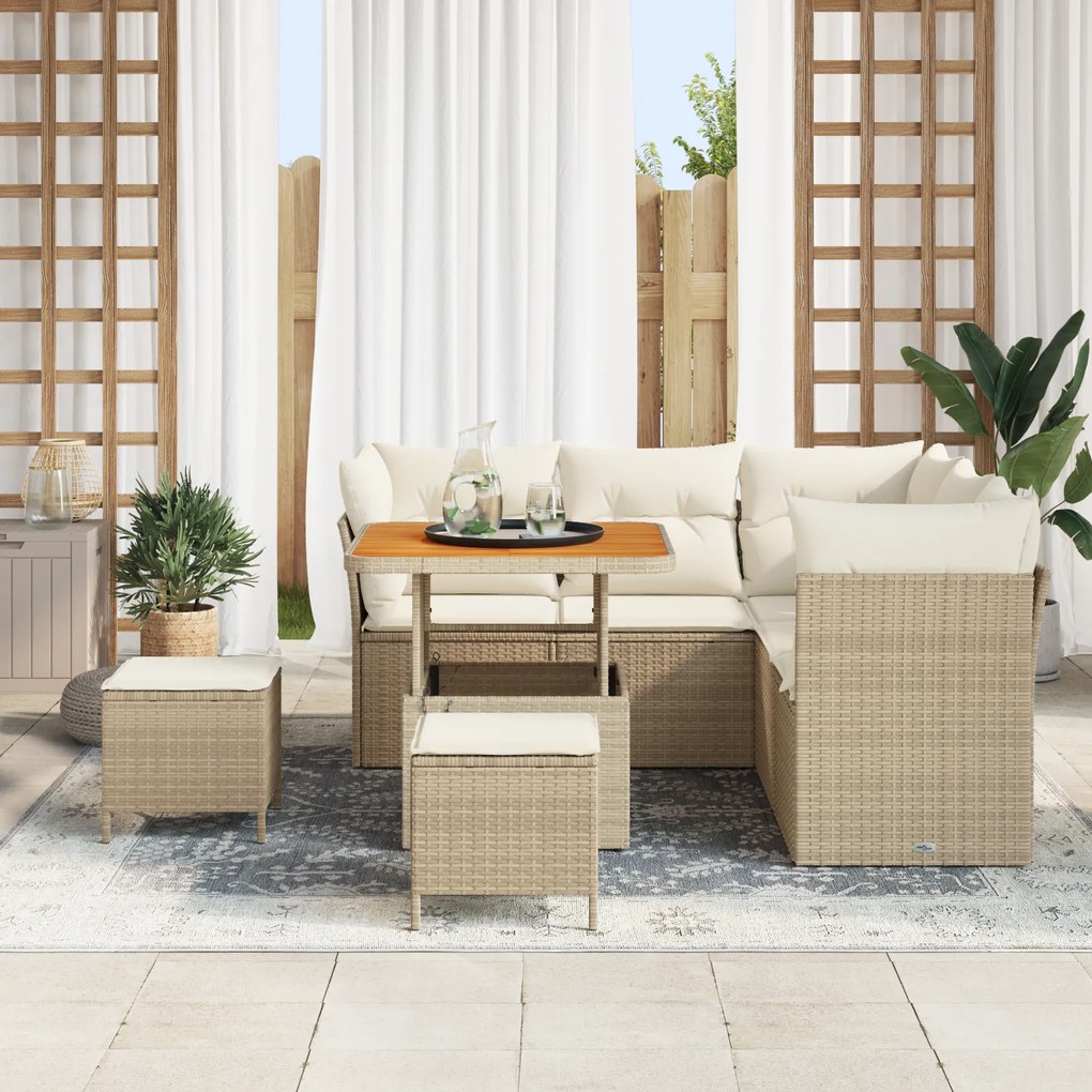 Conjunto de Sofá de Jardim de 8 Peças com Almofadas Beiges e Rattan Si