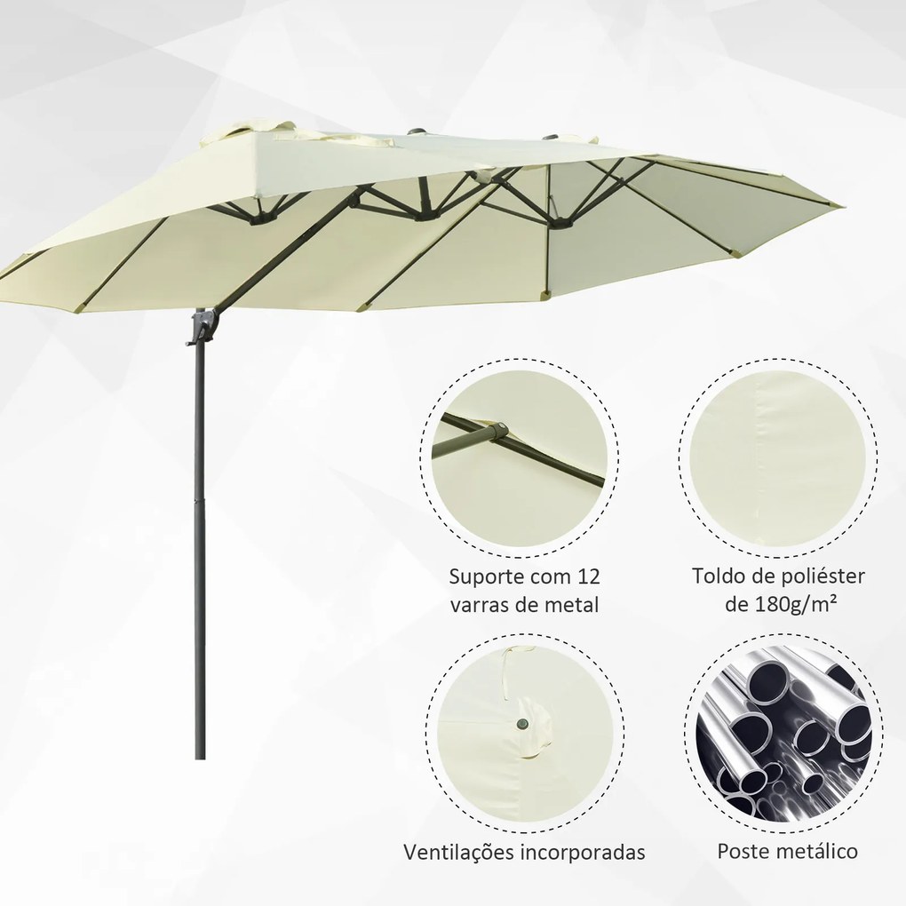 Chapéu de Sol Duplo Inclinável para Jardim Terraço Chapéu de Sol Excêntrico à Manivela com 12 Hastes de Aço 270x440x250cm Bege