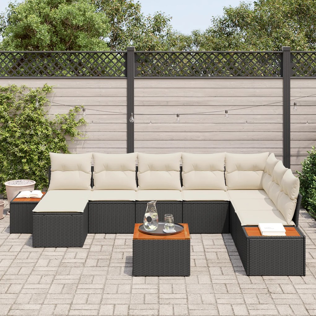 Conjunto de Sofá de Jardim vidaXL com 9 Peças e Almofadas em Rattan Si