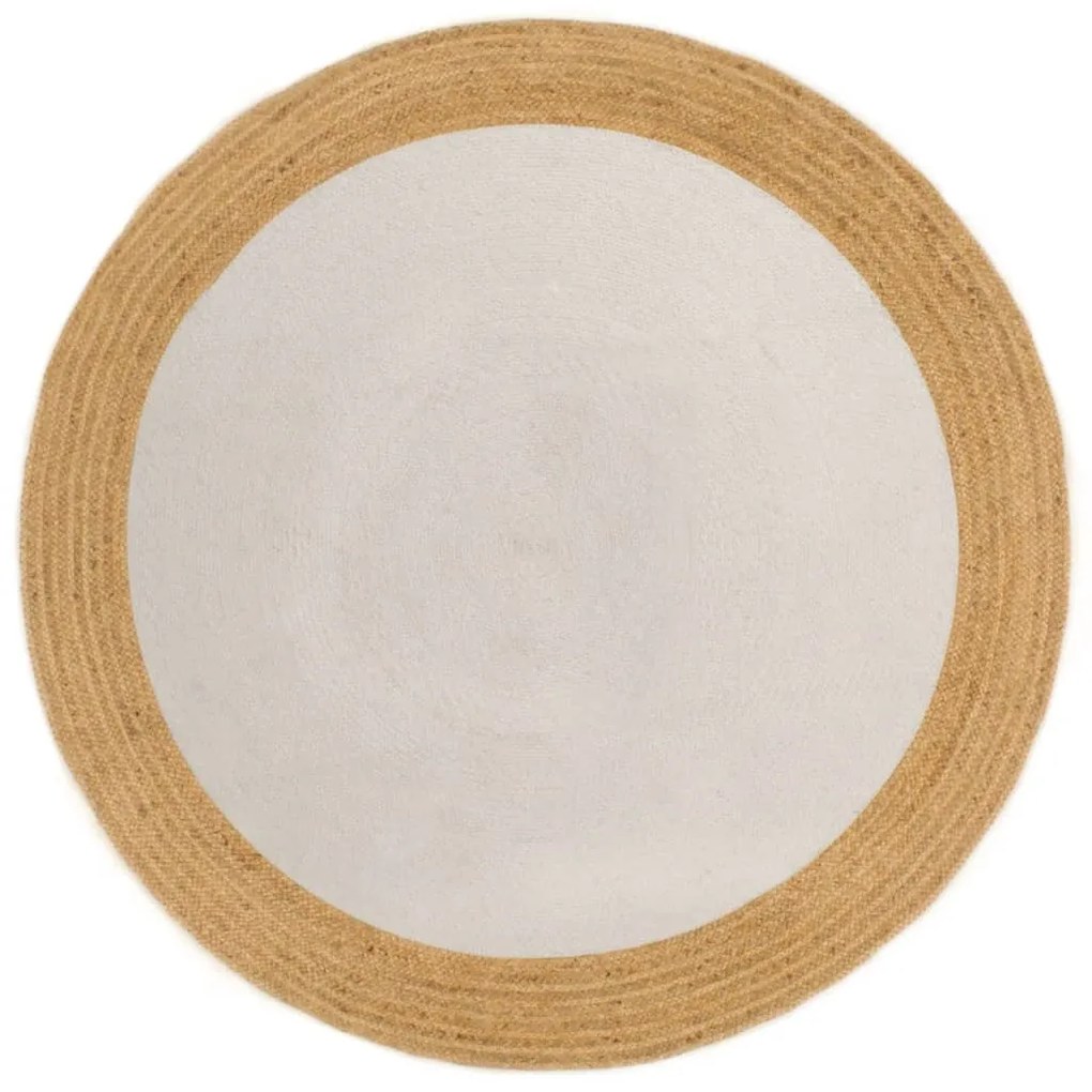 vidaXL Tapete trançado redondo 90 cm juta/algodão branco/natural