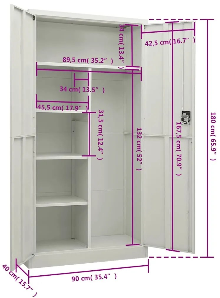Cacifo 90x40x180 cm aço cinzento-claro