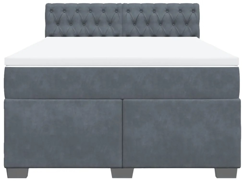 Cama com molas/colchão 140x190 cm veludo cinzento-escuro
