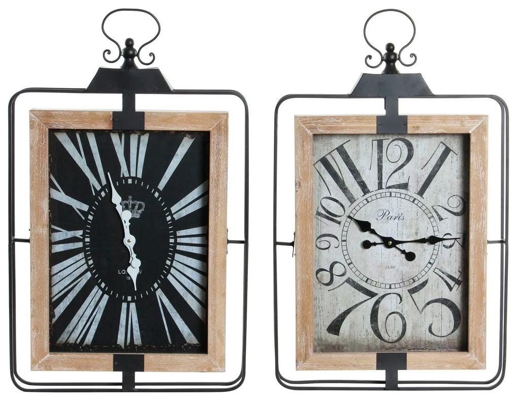Relógio de Parede DKD Home Decor Cottage Preto Bege Ferro Madeira MDF (2 pcs) (46 x 6 x 75 cm)