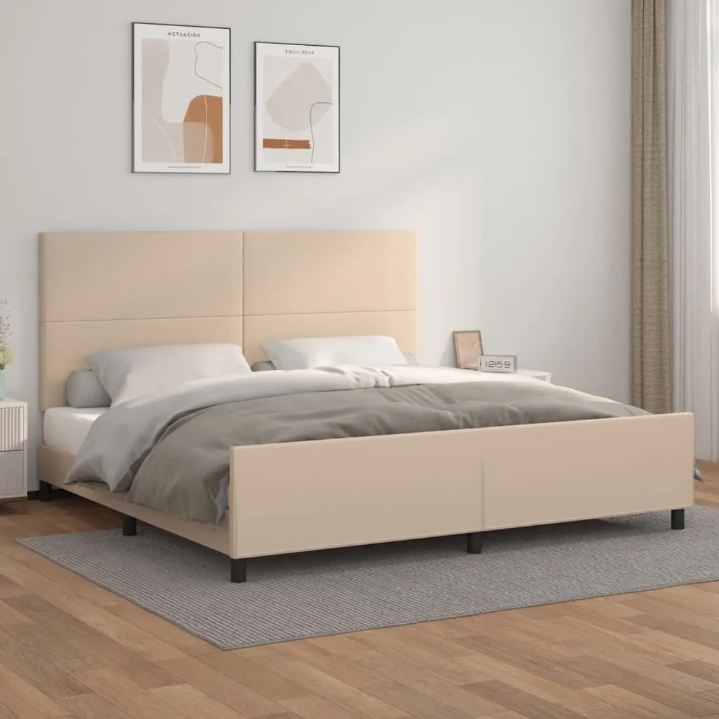vidaXL Estrutura cama cabeceira 200x200 cm couro artificial cappuccino