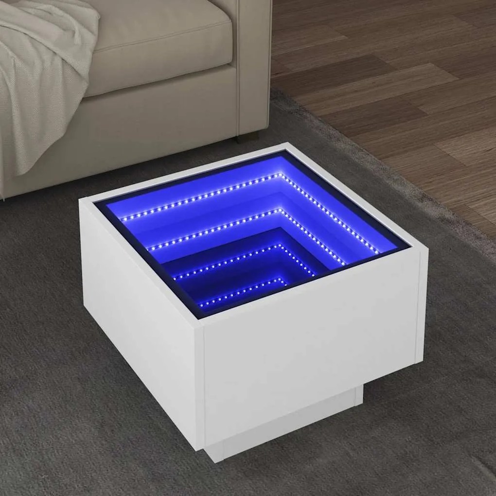 Mesa de apoio c/ LEDs 40x40x30 cm derivados de madeira branco