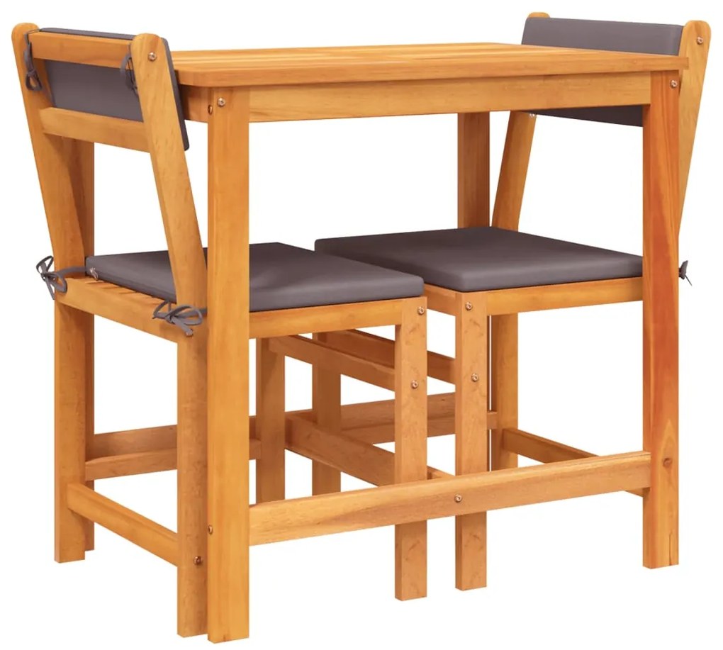 3 pcs conjunto de varanda com almofadões madeira acácia maciça