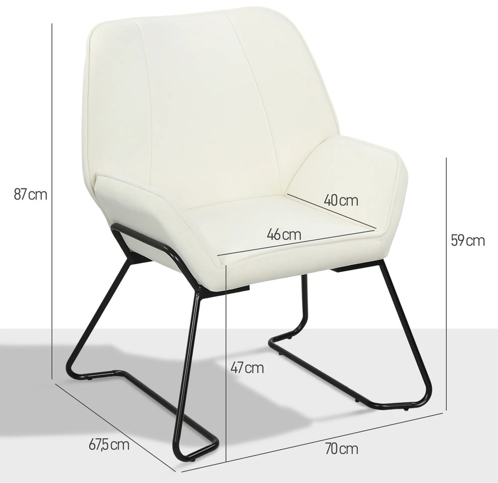 Poltrona Sala de Estar Moderna Poltrona de Leitura com Assento Largo e Acolchoado Estofada em Veludo Pés de Metal 70x67,5x87 cm Creme