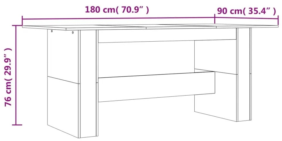 Mesa de jantar 180x90x76 cm derivados de madeira cinza sonoma