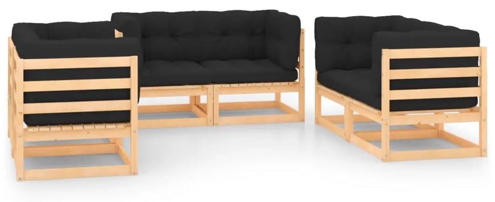 vidaXL 6 pcs conjunto lounge de jardim c/ almofadões pinho maciço