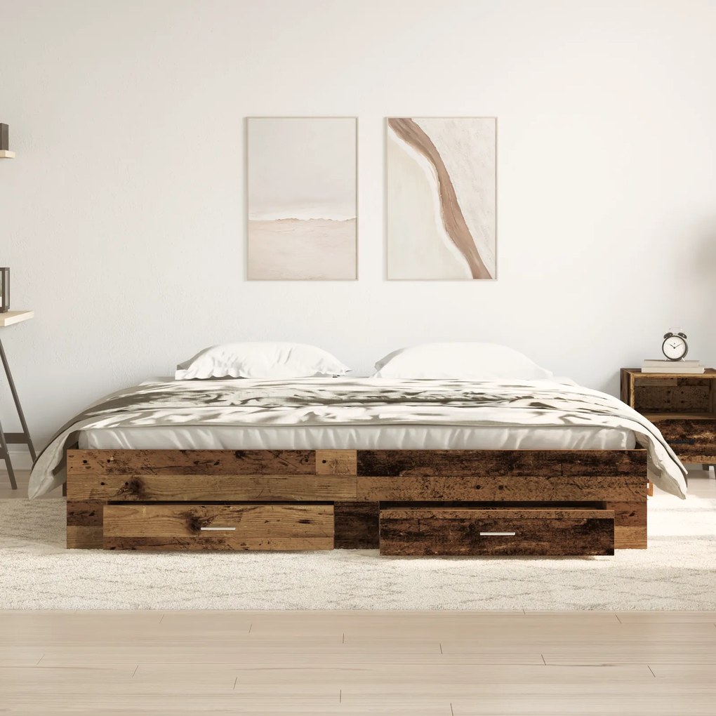 Cama com Gavetas vidaXL Madeira Velha 180x200 cm Madeira de Engenharia