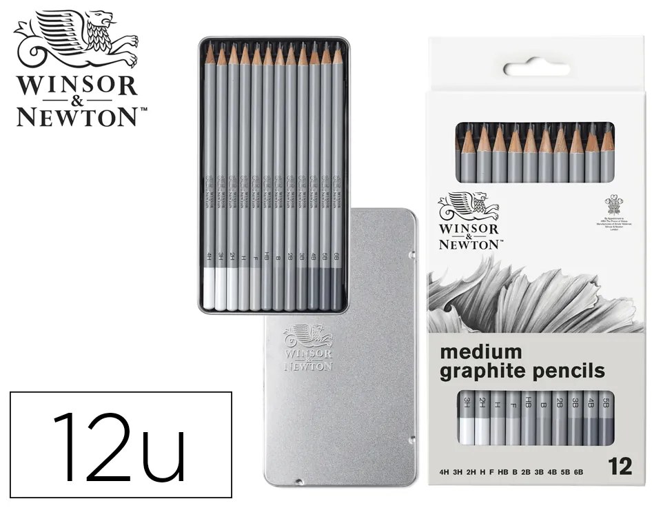 Lápis de Grafite Winsor&newton Studio Collection Caia Metálica com 12 Unidades Graduações Medias Sortidas