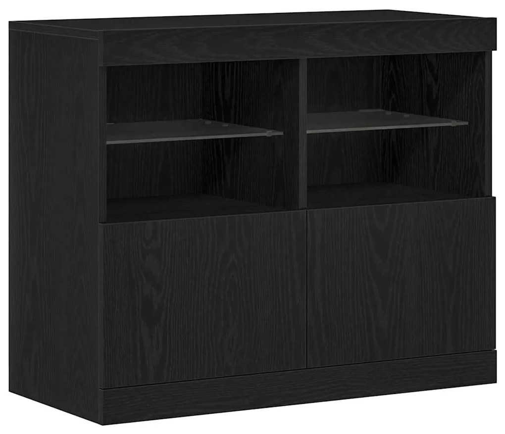 Aparador com Luzes LED Carvalho Preto 81x37x67 cm