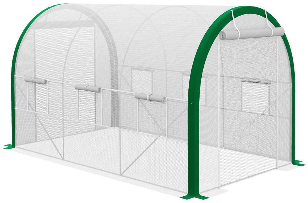 Outsunny Túnel de Jardim Treibhaus Portas de Correr Janelas de Rede Estrutura Metálica 3,5x2x2 m Branco | Aosom Portugal
