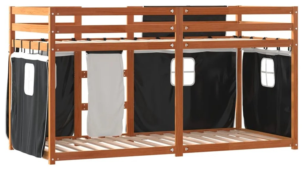 Beliche com cortinas 75x190 cm pinho maciço branco e preto