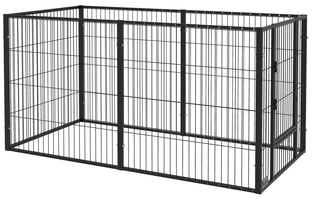 PawHut Parque para Cães de 6 Painéis com Largura Ajustável e Estrutura de Aço 82,5-150x79x81 cm Preto