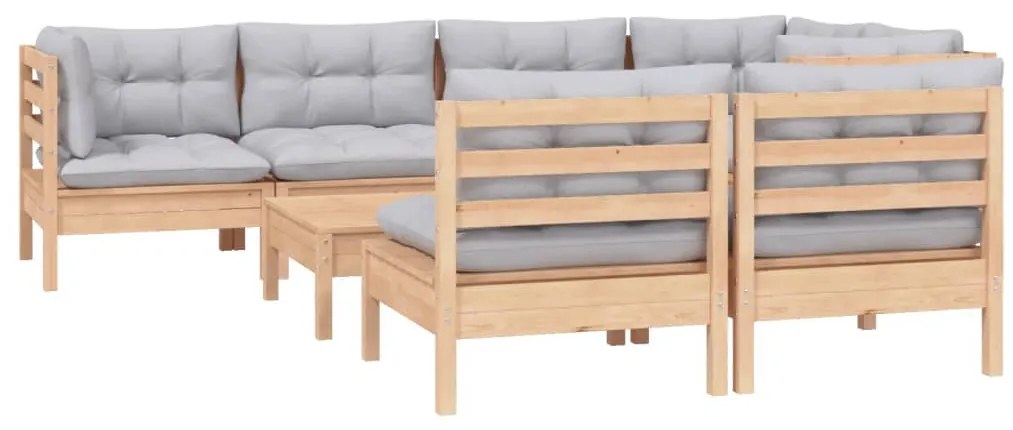 8 pcs conjunto lounge de jardim + almofadões cinza pinho maciço